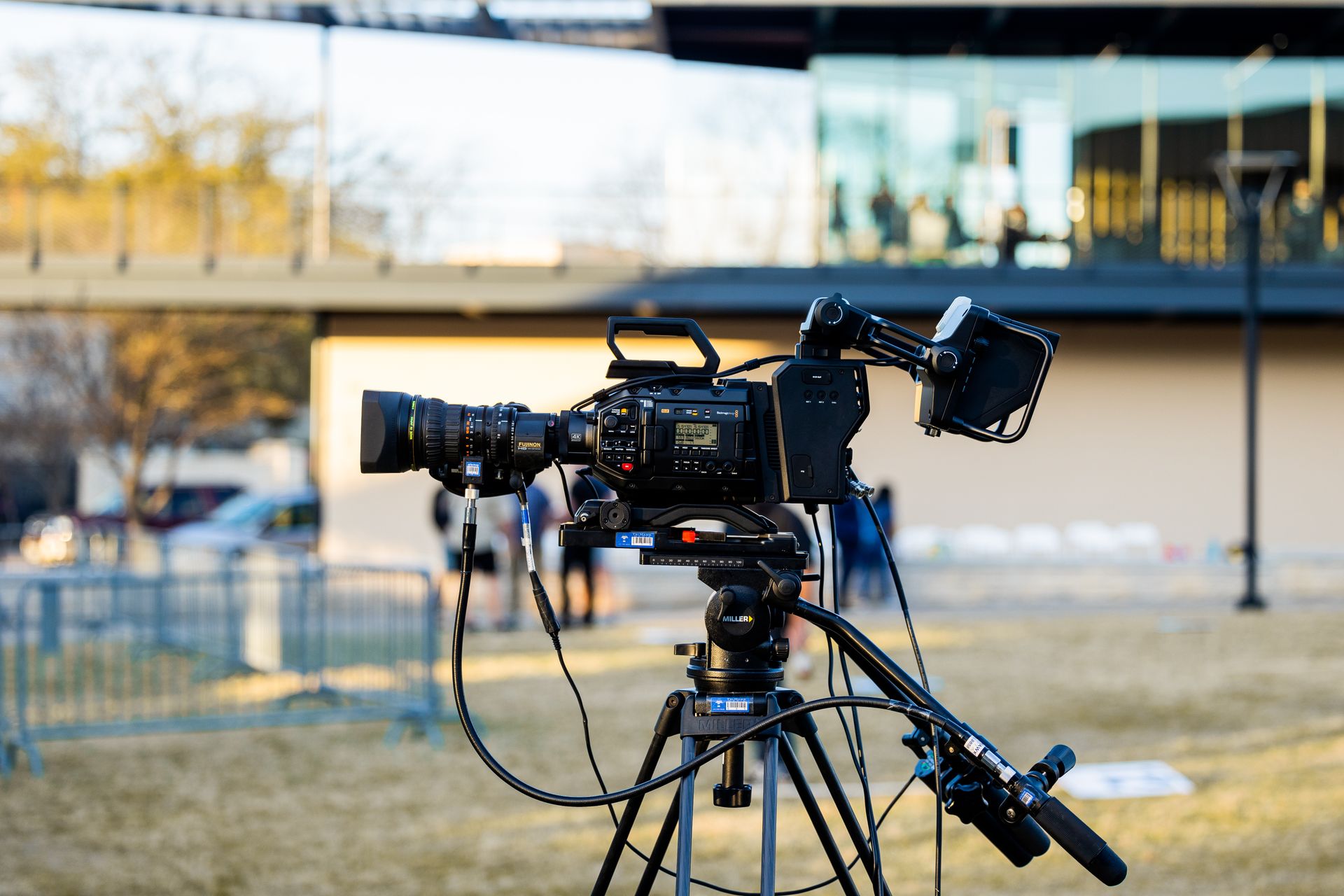 Camera set up on location during a film shoot